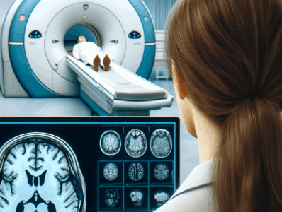 Lifesciences picture - A lady doctor is viewing the MRI images from a patient